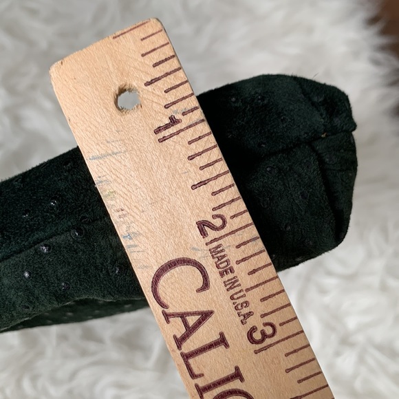 Vegan leather purse dark green w/goldtone “bracelet” ring handle; ostrich, snake - Picture 11 of 14